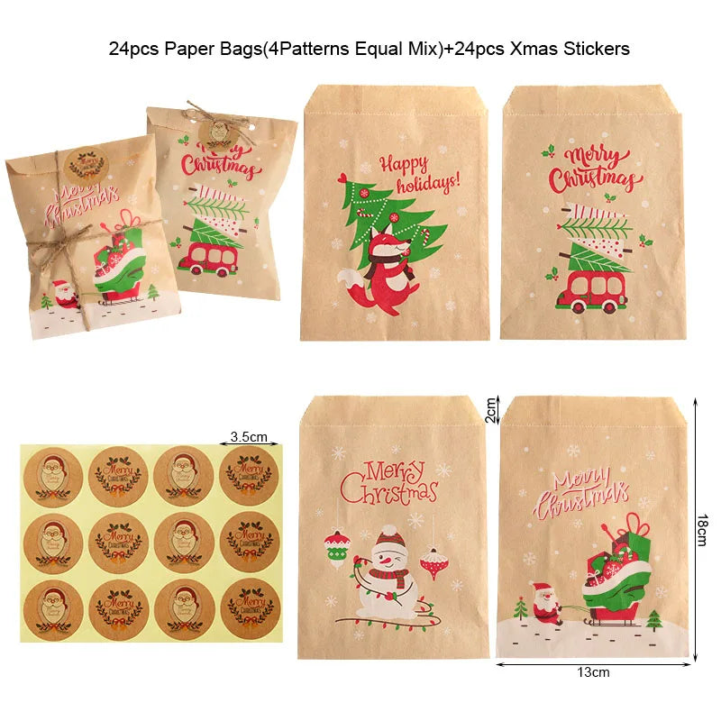 24 Sets of Merry Christmas Gift Bags