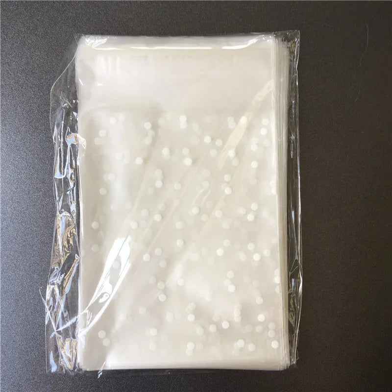 100pcs 5 Sizes White Polka Dots Transparent Frosted Plastic Cookie Candy Bag
