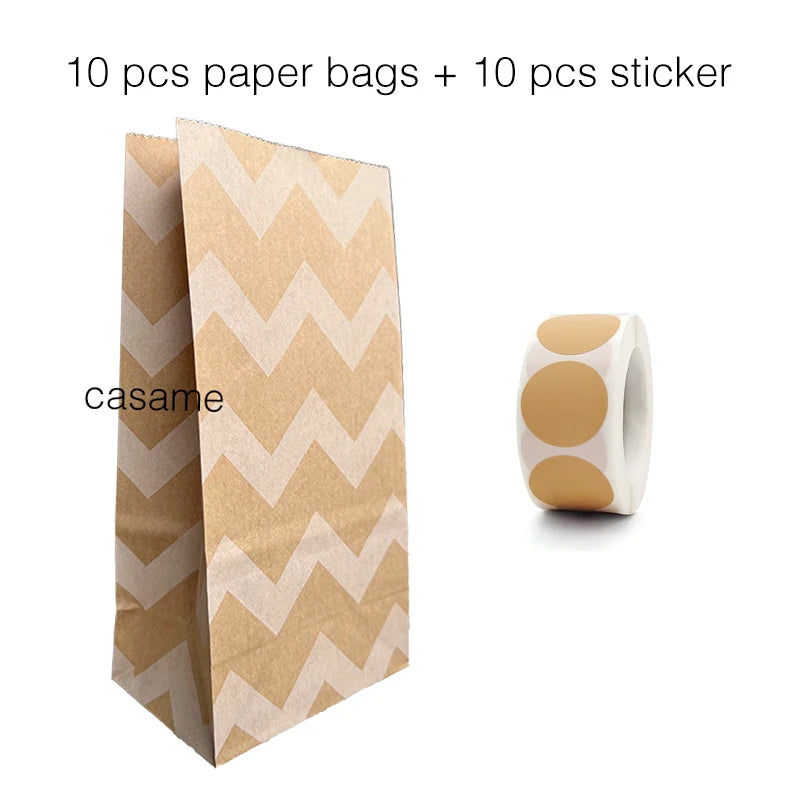 10 units of bags and colorful striped stickers and polka dot stickers 18x9x6cm for souvenirs