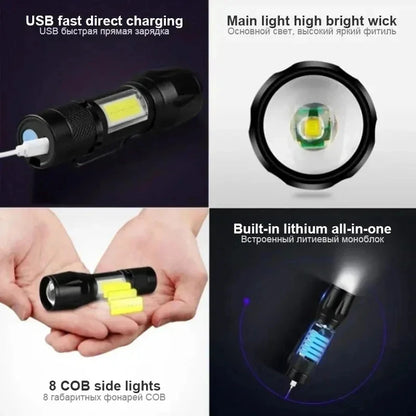 Mini USB rechargeable COB+XPE flashlight