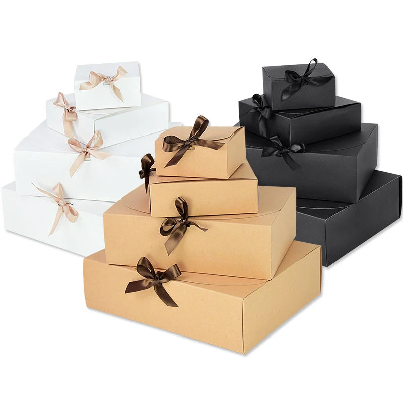 Kraft paper gift box with decorative bow ribbons, various sizes