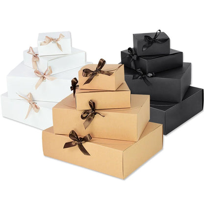 Kraft paper gift box with decorative bow ribbons, various sizes