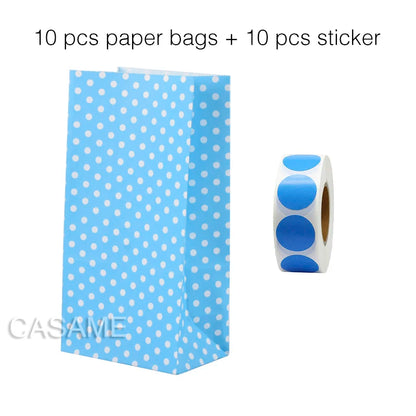 10 units of bags and colorful striped stickers and polka dot stickers 18x9x6cm for souvenirs