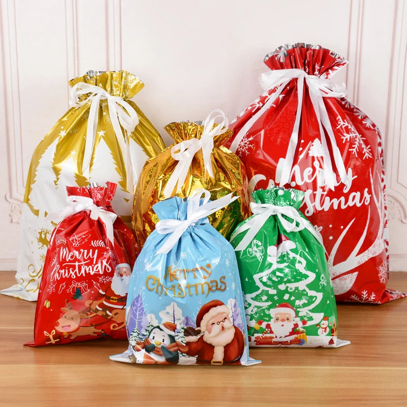 3/5pcs Drawstring Gift Bags for Merry Christmas, New Year 2025