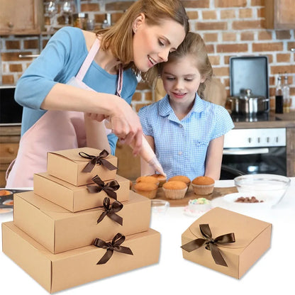 Kraft paper gift box with decorative bow ribbons, various sizes