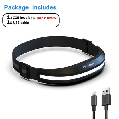 Powerful portable COB headlamp, USB rechargeable