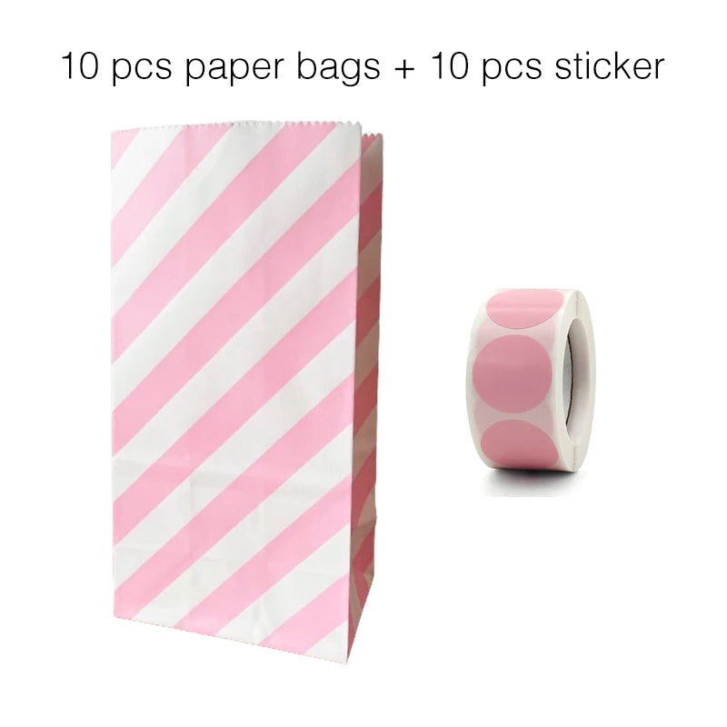 10 units of bags and colorful striped stickers and polka dot stickers 18x9x6cm for souvenirs