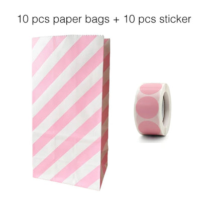 10 units of bags and colorful striped stickers and polka dot stickers 18x9x6cm for souvenirs