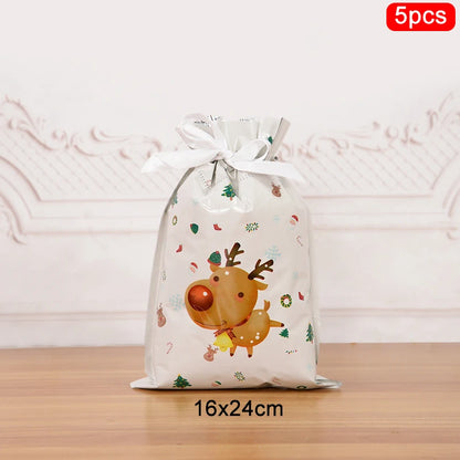 3/5pcs Drawstring Gift Bags for Merry Christmas, New Year 2025