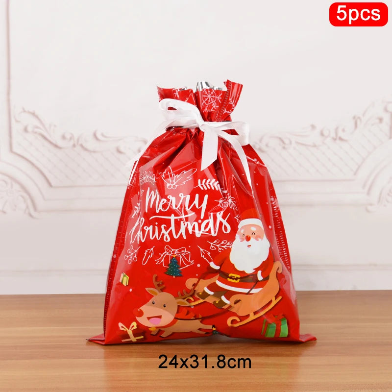 3/5pcs Drawstring Gift Bags for Merry Christmas, New Year 2025