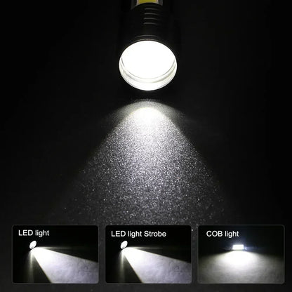 Powerful Mini COB LED Flashlight + XPE Zoom Flashlight, Built-in Battery, USB Rechargeable