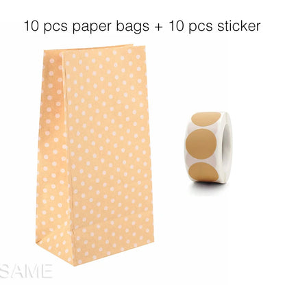 10 units of bags and colorful striped stickers and polka dot stickers 18x9x6cm for souvenirs