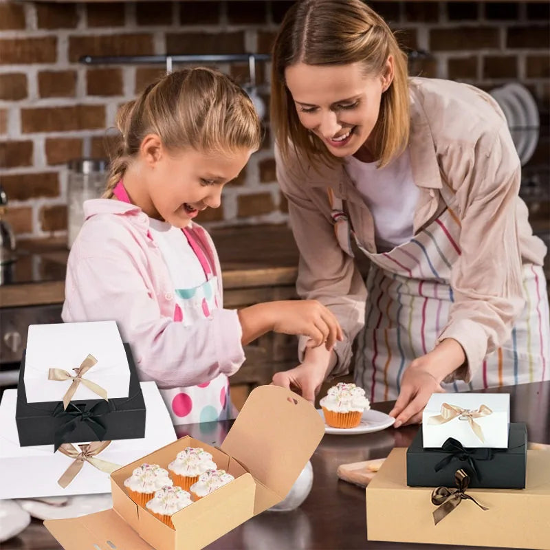 Kraft paper gift box with decorative bow ribbons, various sizes