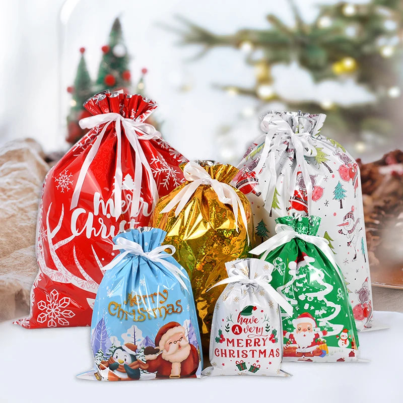 3/5pcs Drawstring Gift Bags for Merry Christmas, New Year 2025