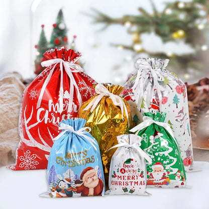 3/5pcs Drawstring Gift Bags for Merry Christmas, New Year 2025