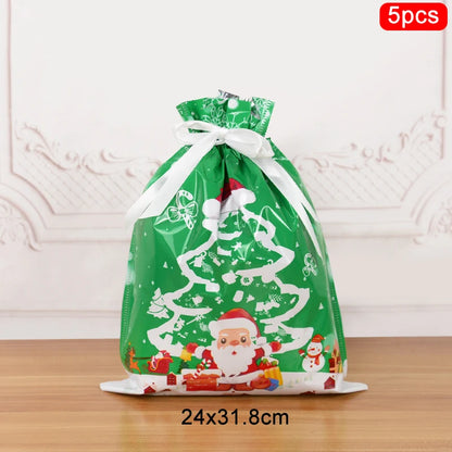 3/5pcs Drawstring Gift Bags for Merry Christmas, New Year 2025
