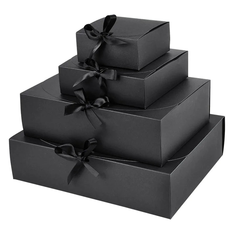 Kraft paper gift box with decorative bow ribbons, various sizes