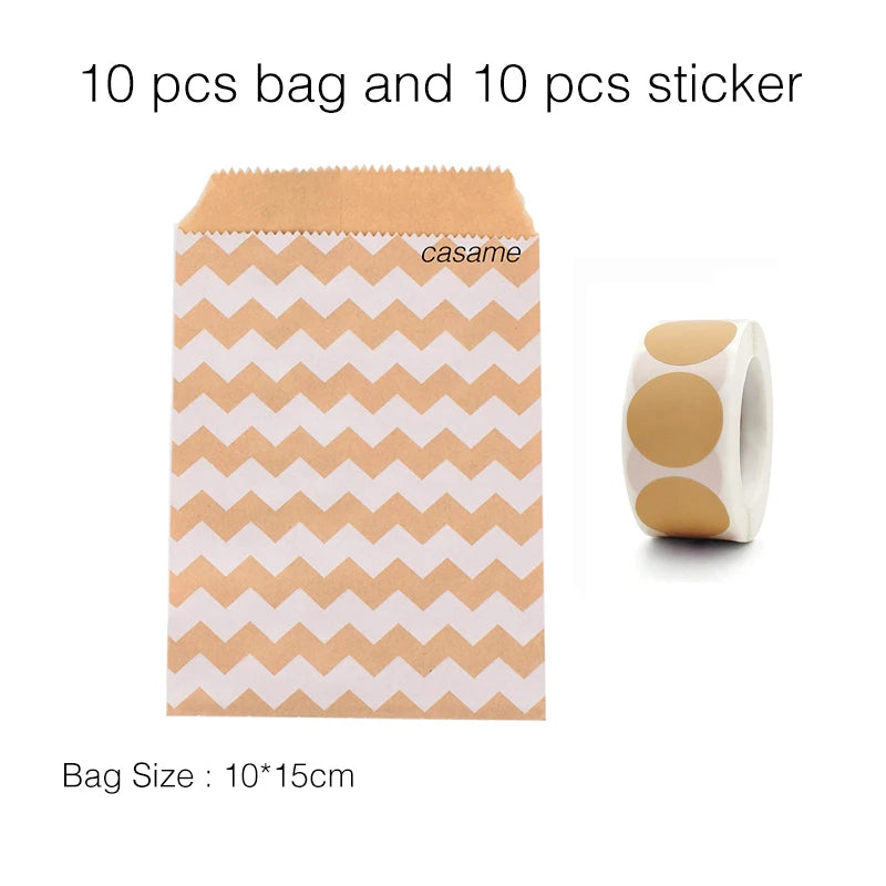 10 units of bags and colorful striped stickers and polka dot stickers 18x9x6cm for souvenirs