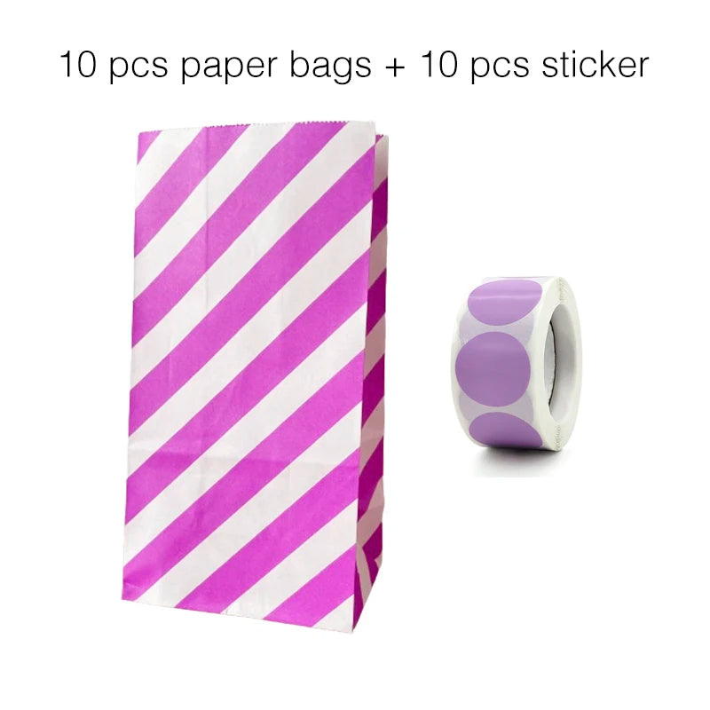 10 units of bags and colorful striped stickers and polka dot stickers 18x9x6cm for souvenirs