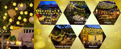 Solar Crystal Globe String Lights with 8 Modes, IP65 Waterproof