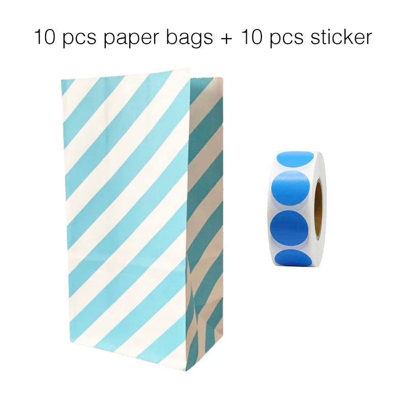 10 units of bags and colorful striped stickers and polka dot stickers 18x9x6cm for souvenirs