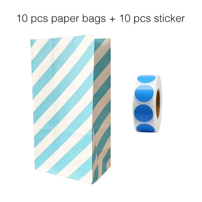 10 units of bags and colorful striped stickers and polka dot stickers 18x9x6cm for souvenirs