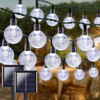 Solar Crystal Globe String Lights with 8 Modes, IP65 Waterproof