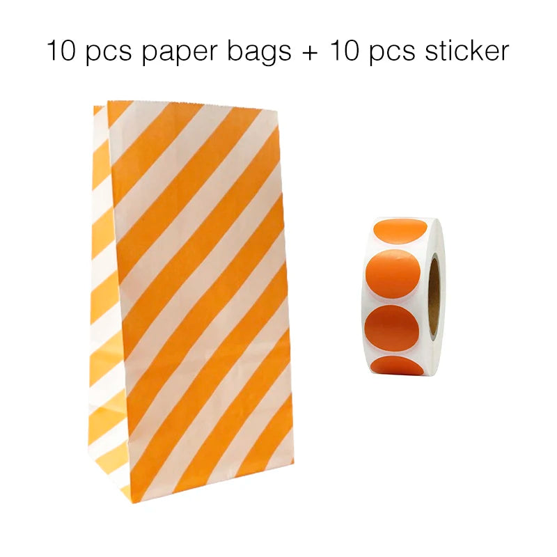10 units of bags and colorful striped stickers and polka dot stickers 18x9x6cm for souvenirs