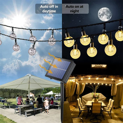 Solar Crystal Globe String Lights with 8 Modes, IP65 Waterproof