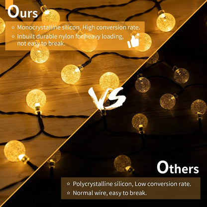 Solar Crystal Globe String Lights with 8 Modes, IP65 Waterproof