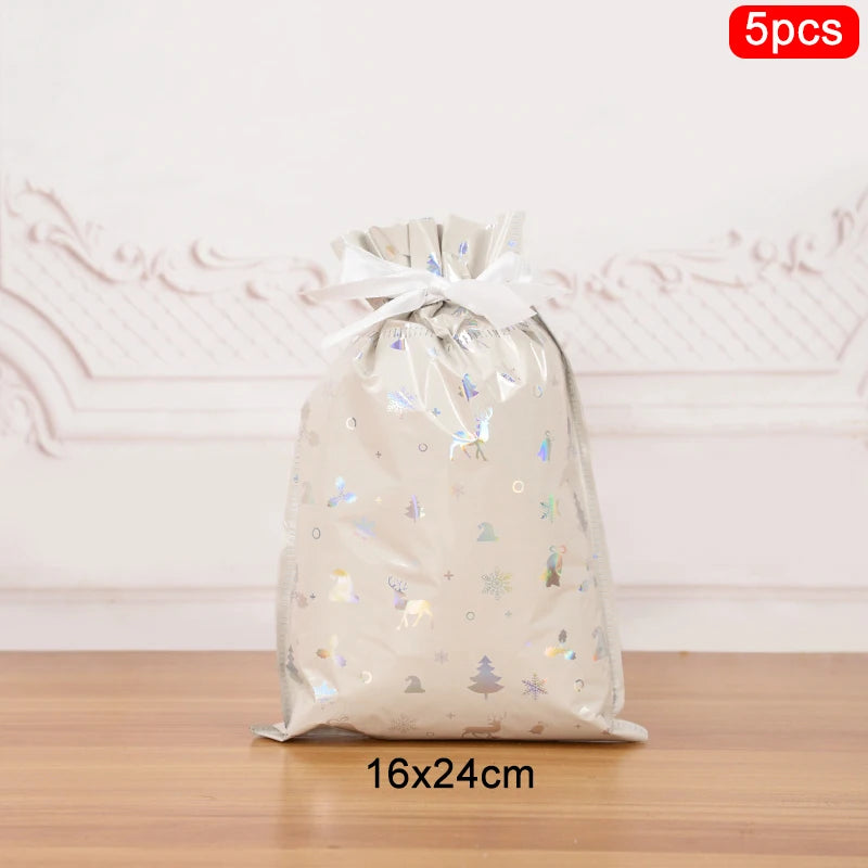3/5pcs Drawstring Gift Bags for Merry Christmas, New Year 2025