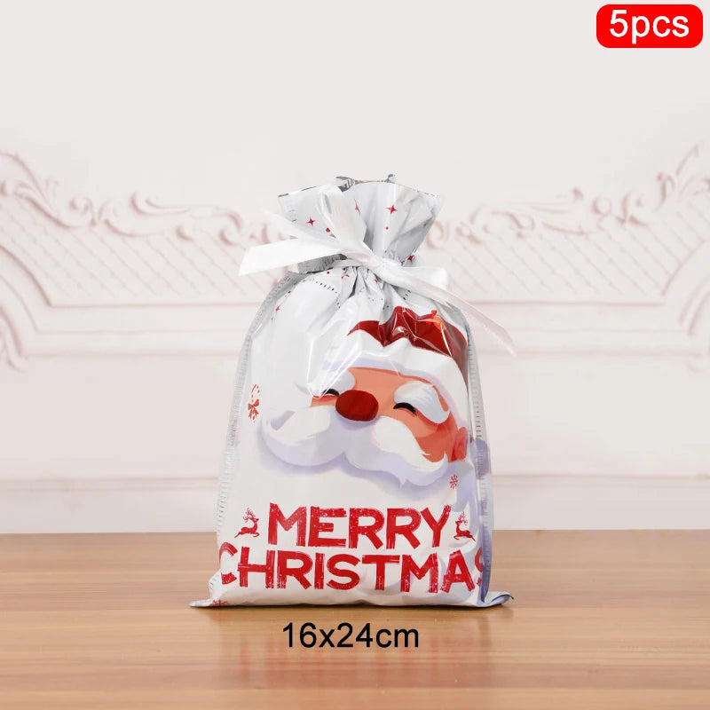 3/5pcs Drawstring Gift Bags for Merry Christmas, New Year 2025