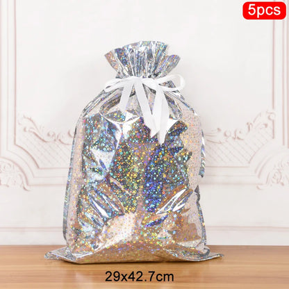 3/5pcs Drawstring Gift Bags for Merry Christmas, New Year 2025