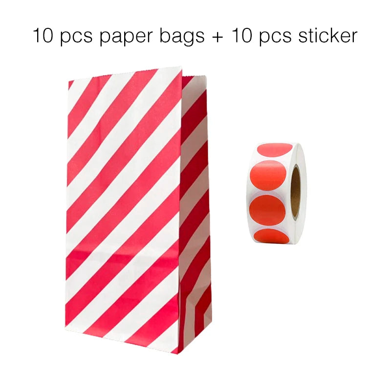 10 units of bags and colorful striped stickers and polka dot stickers 18x9x6cm for souvenirs