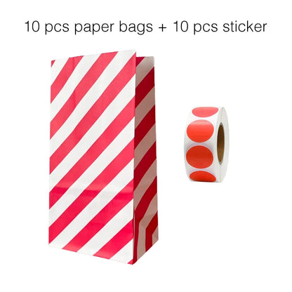 10 units of bags and colorful striped stickers and polka dot stickers 18x9x6cm for souvenirs