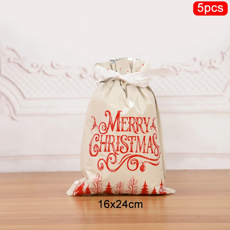 3/5pcs Drawstring Gift Bags for Merry Christmas, New Year 2025