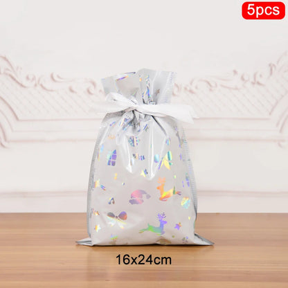 3/5pcs Drawstring Gift Bags for Merry Christmas, New Year 2025