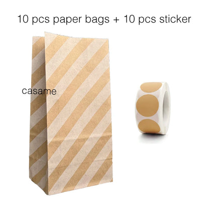 10 units of bags and colorful striped stickers and polka dot stickers 18x9x6cm for souvenirs