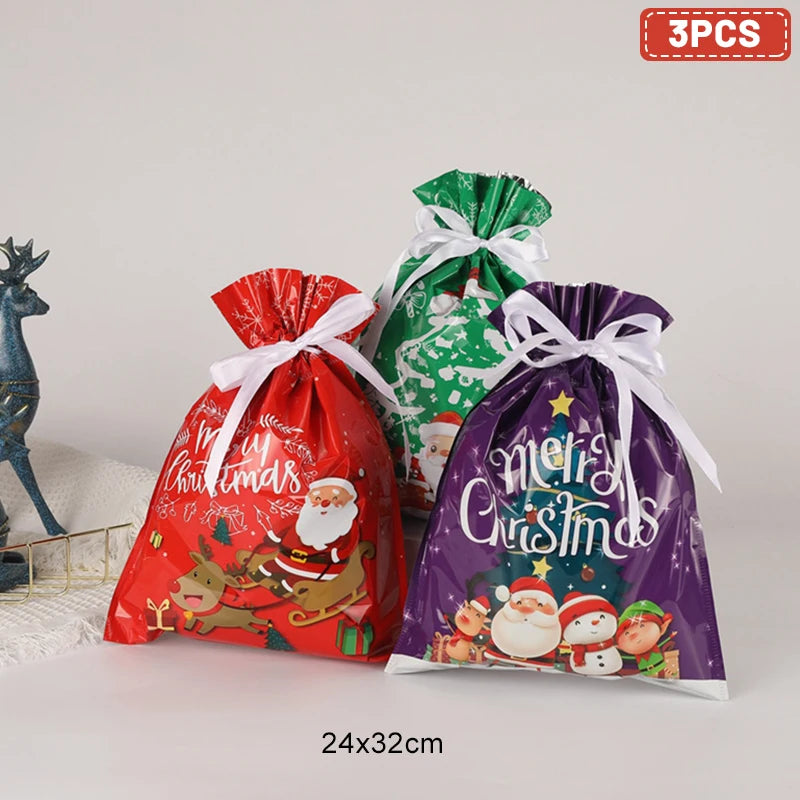 3/5pcs Drawstring Gift Bags for Merry Christmas, New Year 2025