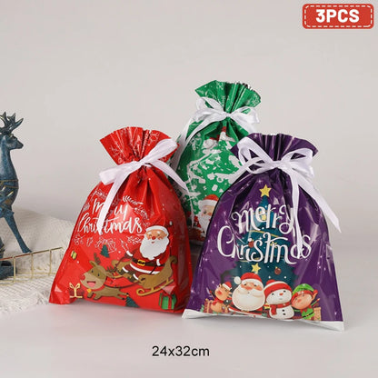 3/5pcs Drawstring Gift Bags for Merry Christmas, New Year 2025