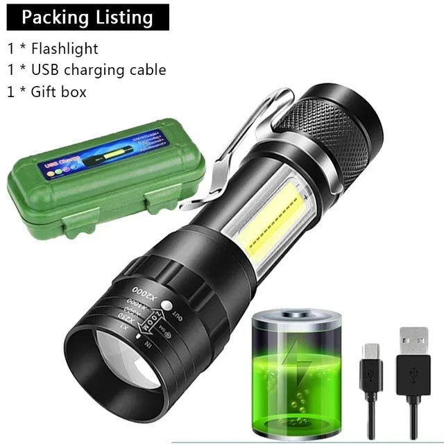 Mini USB rechargeable COB+XPE flashlight