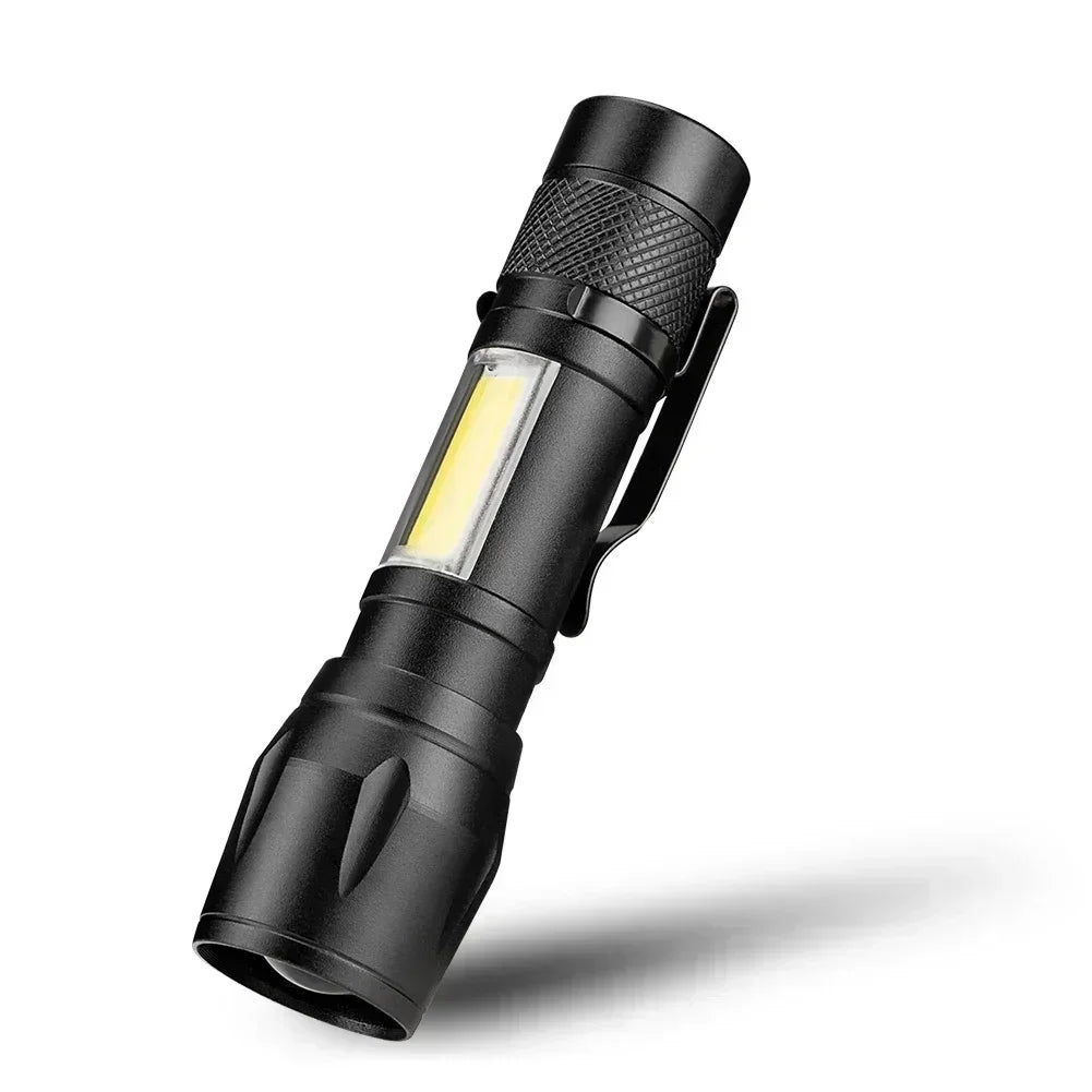 Powerful Mini COB LED Flashlight + XPE Zoom Flashlight, Built-in Battery, USB Rechargeable