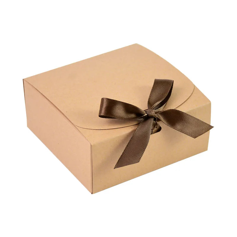 Kraft paper gift box with decorative bow ribbons, various sizes