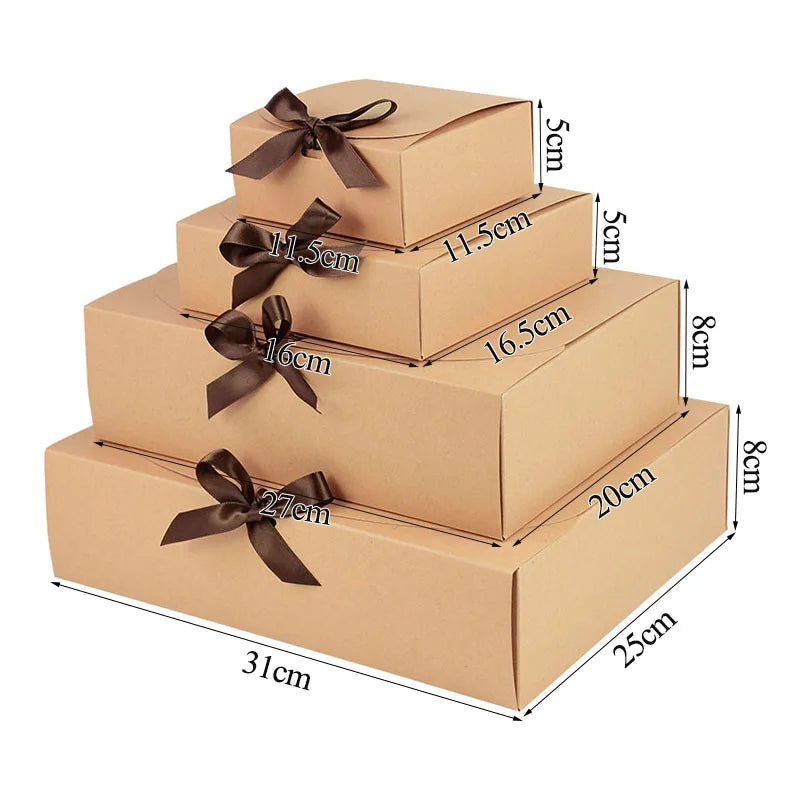 Kraft paper gift box with decorative bow ribbons, various sizes