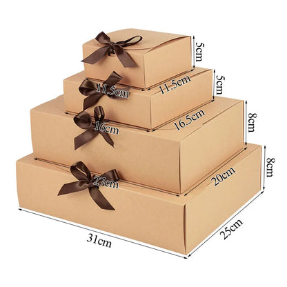 Kraft paper gift box with decorative bow ribbons, various sizes