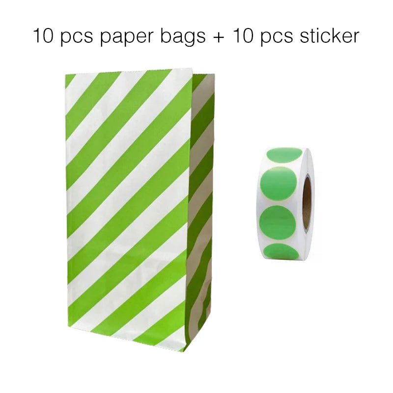 10 units of bags and colorful striped stickers and polka dot stickers 18x9x6cm for souvenirs