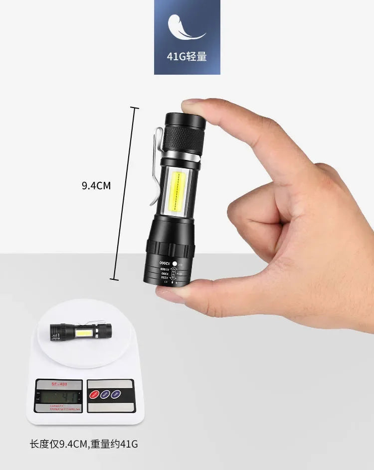 Mini USB rechargeable COB+XPE flashlight