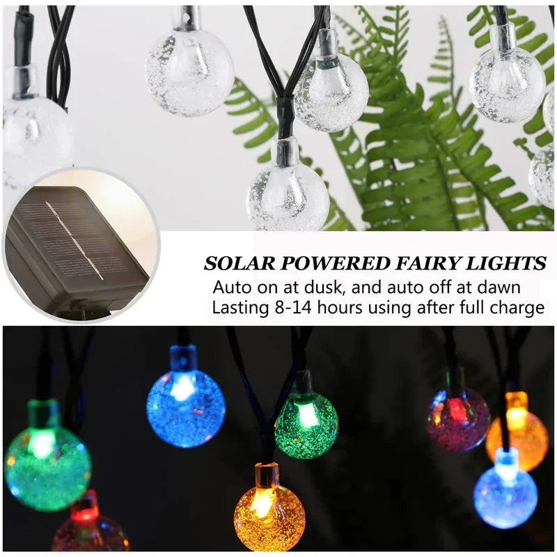 Solar Crystal Globe String Lights with 8 Modes, IP65 Waterproof