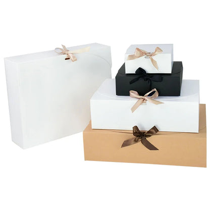 Kraft paper gift box with decorative bow ribbons, various sizes