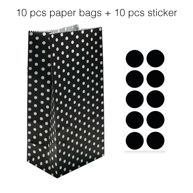 10 units of bags and colorful striped stickers and polka dot stickers 18x9x6cm for souvenirs